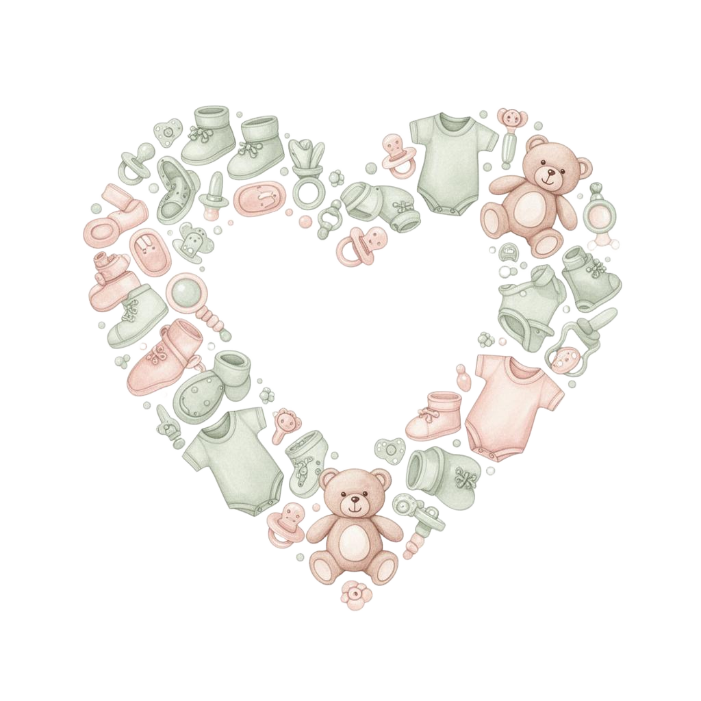 Heart made of baby items representing charity
